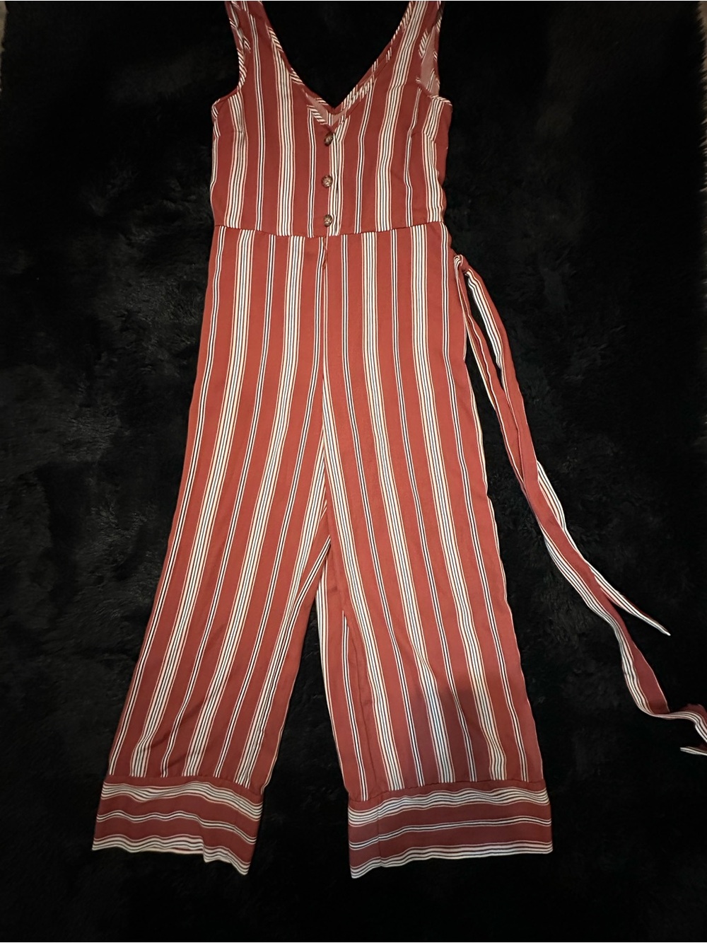 Xhilaration Rust and White Striped Sleeveless Jumpsuit